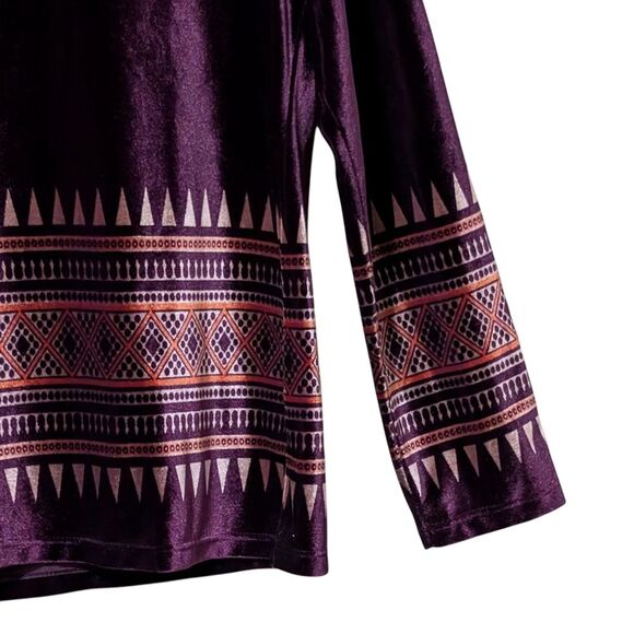 Jessica Holbrook velvet top shirt plum eggplant native aztec geometric print S/M - Picture 7 of 8